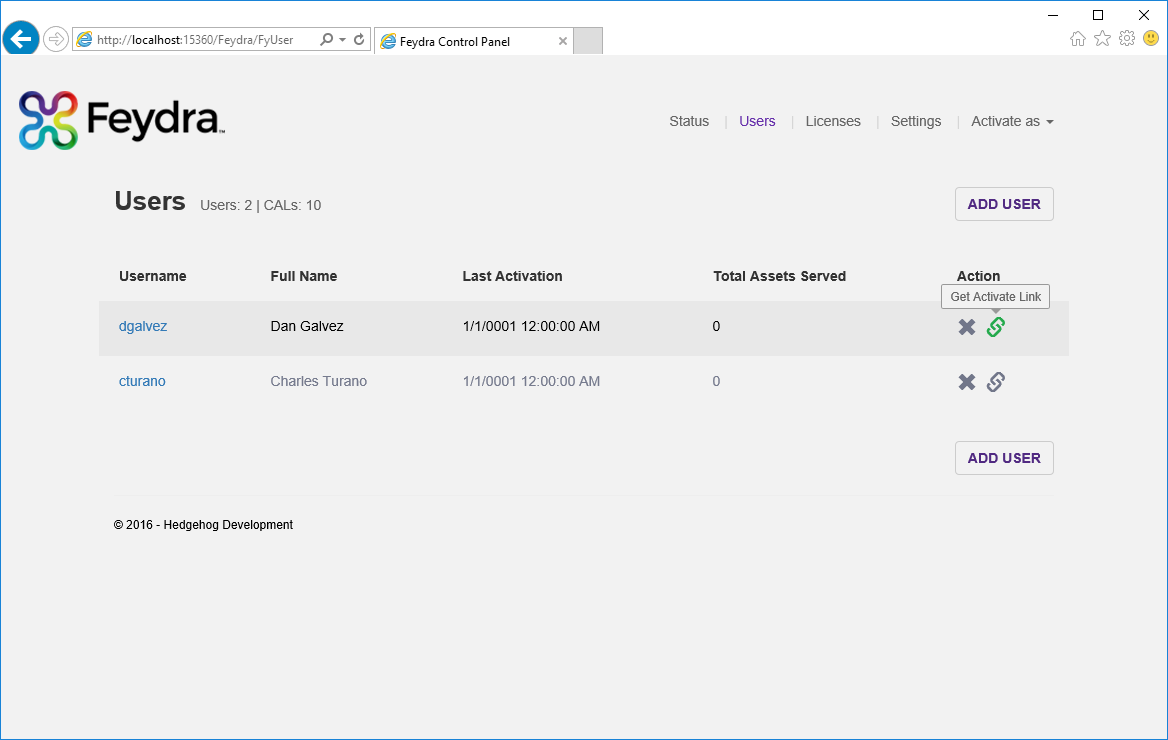 Screenshot of Feydra users list
