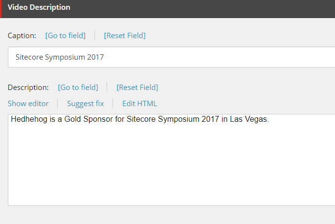 SXA Video Description Field 