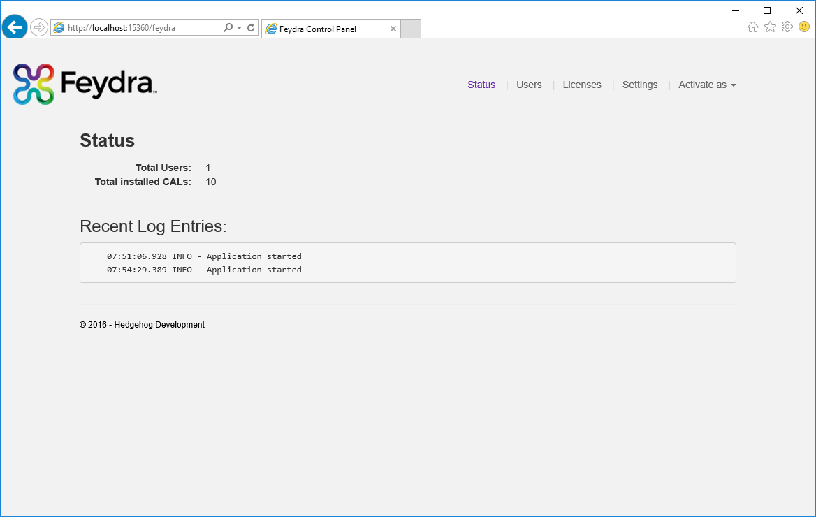 Screenshot of Feydra dashboard