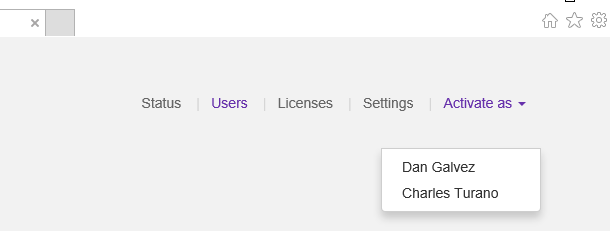 Screenshot of Feydra users dropdown link